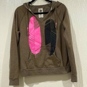 Roxy Green Hooded Pullover Sweatshirt Feathers, size M.